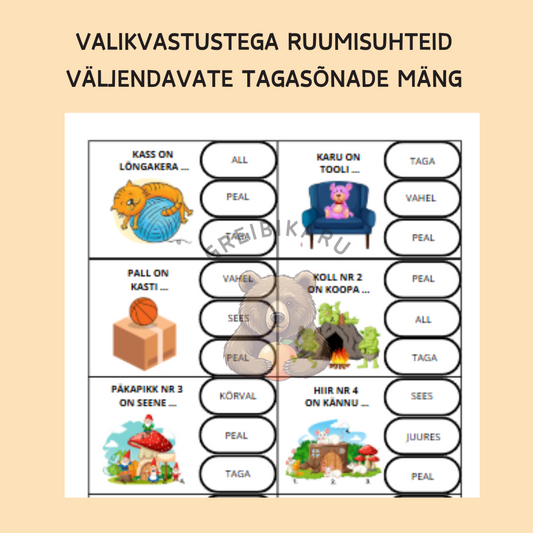 Valikvastustega ruumisuhteid väljendavate tagasõnade mäng