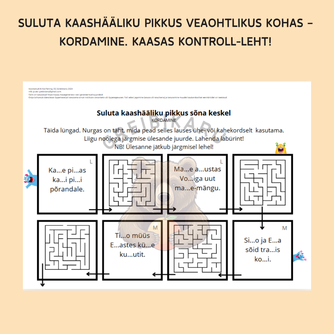 Suluta kaashääliku pikkus veaohtlikus kohas – kordamine. Kaasas kontroll-leht!