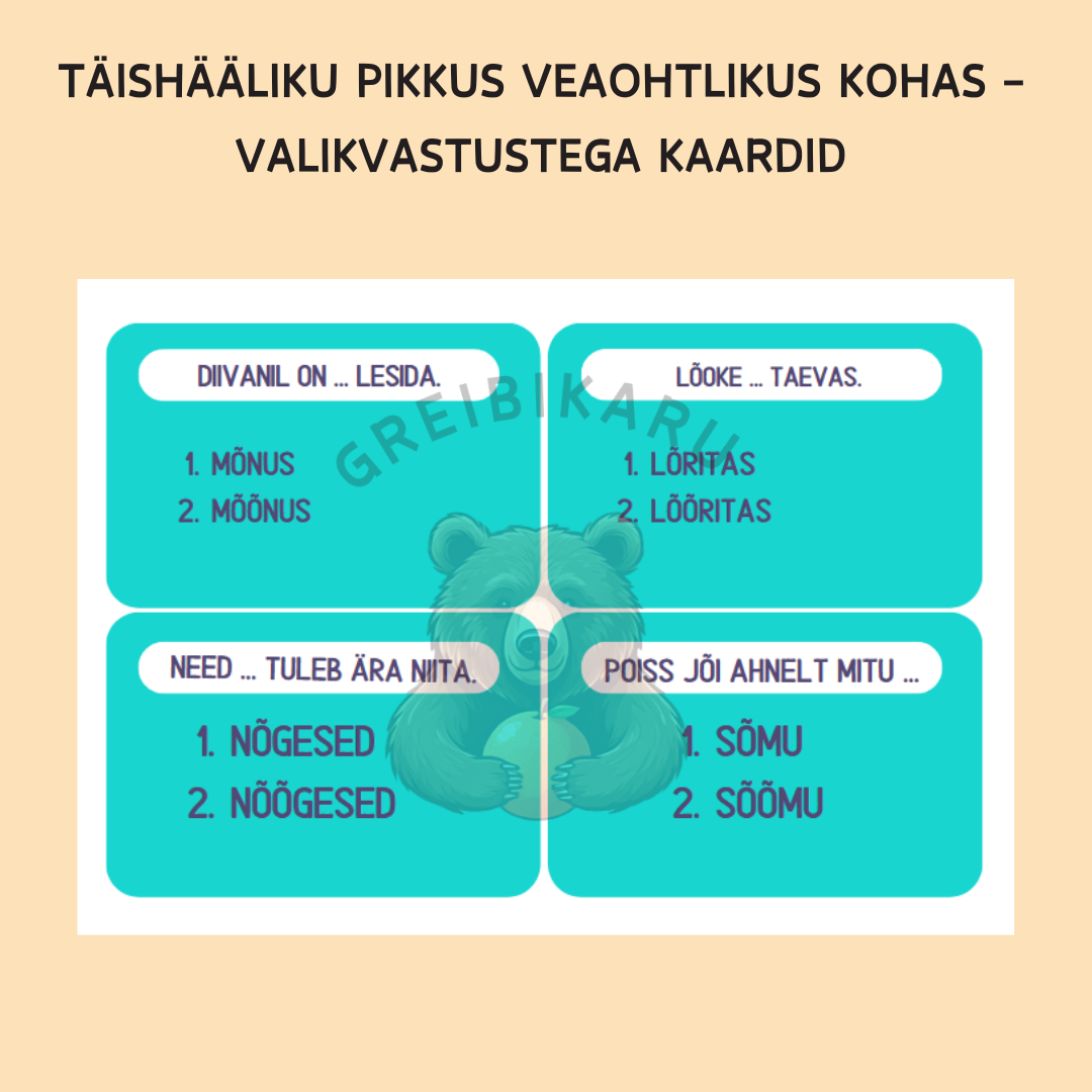 Täishääliku pikkus veaohtlikus kohas - valikvastustega kaardid