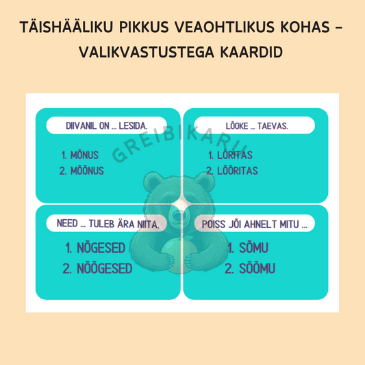 Täishääliku pikkus veaohtlikus kohas - valikvastustega kaardid