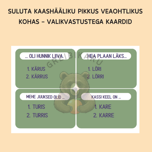 Suluta kaashääliku (L, M, N, R) pikkus veaohtlikus kohas - valikvastustega kaardid