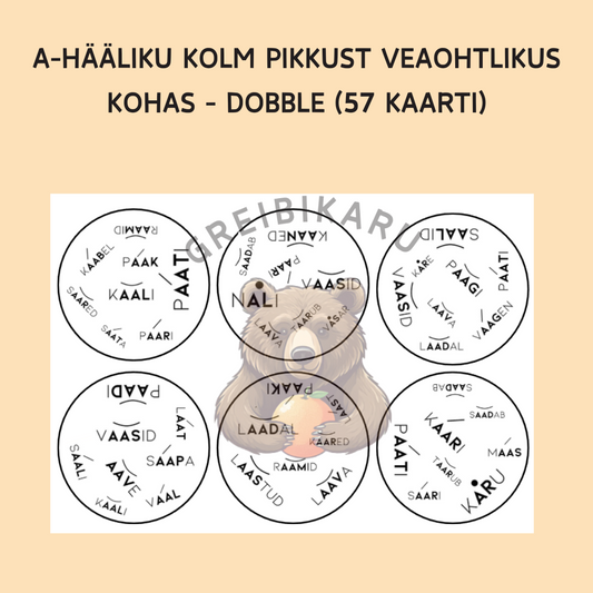 A- hääliku pikkus veaohtlikus kohas - DOBBLE (57 kaarti)