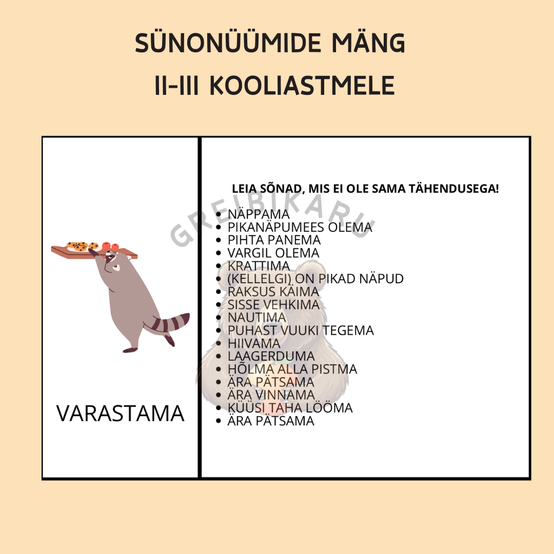 Sünonüümide mäng II-III kooliastmele