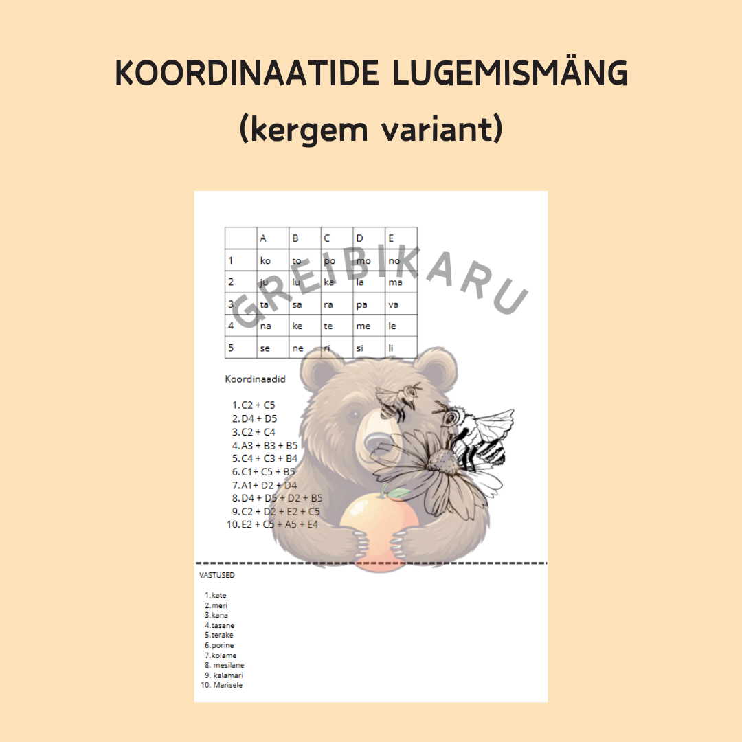 KOORDINAADI-LUGEMISMÄNG (kergem variant)