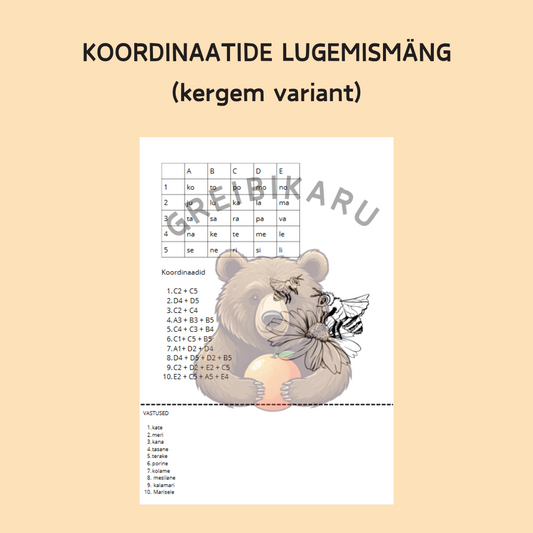 KOORDINAADI-LUGEMISMÄNG (kergem variant)