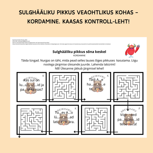 Sulghääliku pikkus veaohtlikus kohas – kordamine. Kaasas kontroll-leht!