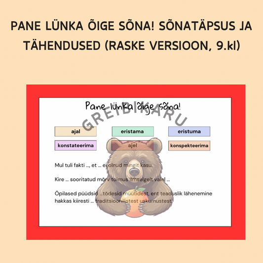 Lugemistäpsuse harjutused III kooliastmele - eripedagoogiline PDF õppematerjal lünklausetega