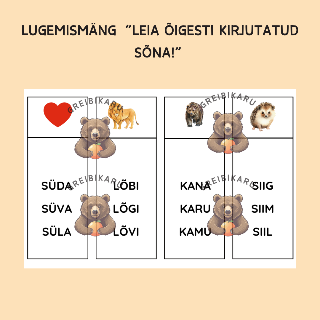 Lugemismäng "Leia õigesti kirjutatud sõna!"